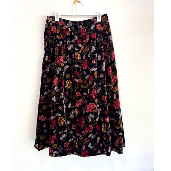Susan Bristol Dresses & Skirts - Susan Bristol velvet midi skirt VTG dark romantic floral cotton whimsy women 12